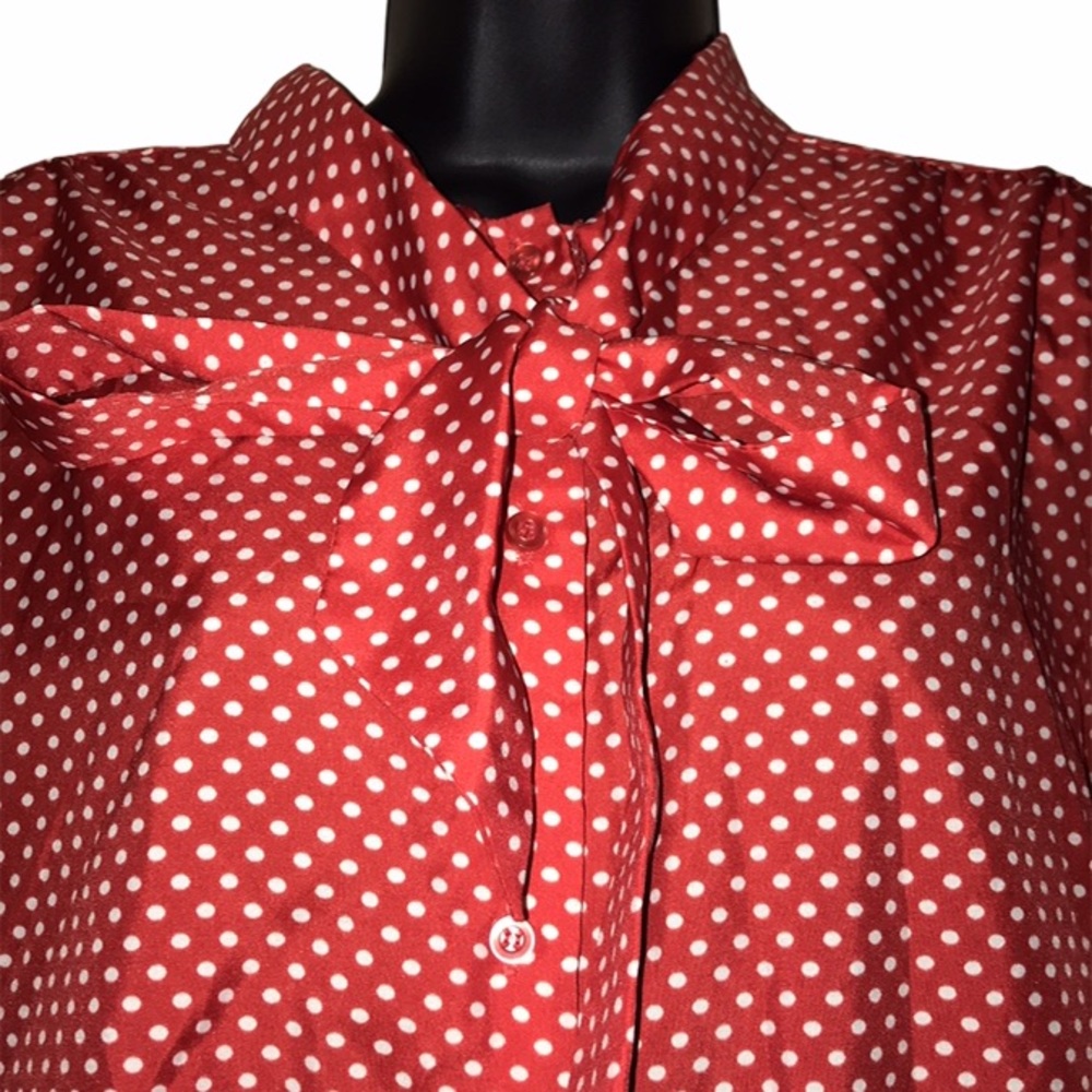 Vintage SEARS Red/White Polka Dot Retro Top~Blouse w/Bow